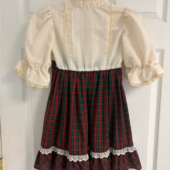 Handmade Vintage Cottage Core Girls Red Green Plaid Christmas Dress - Picture 4 of 11